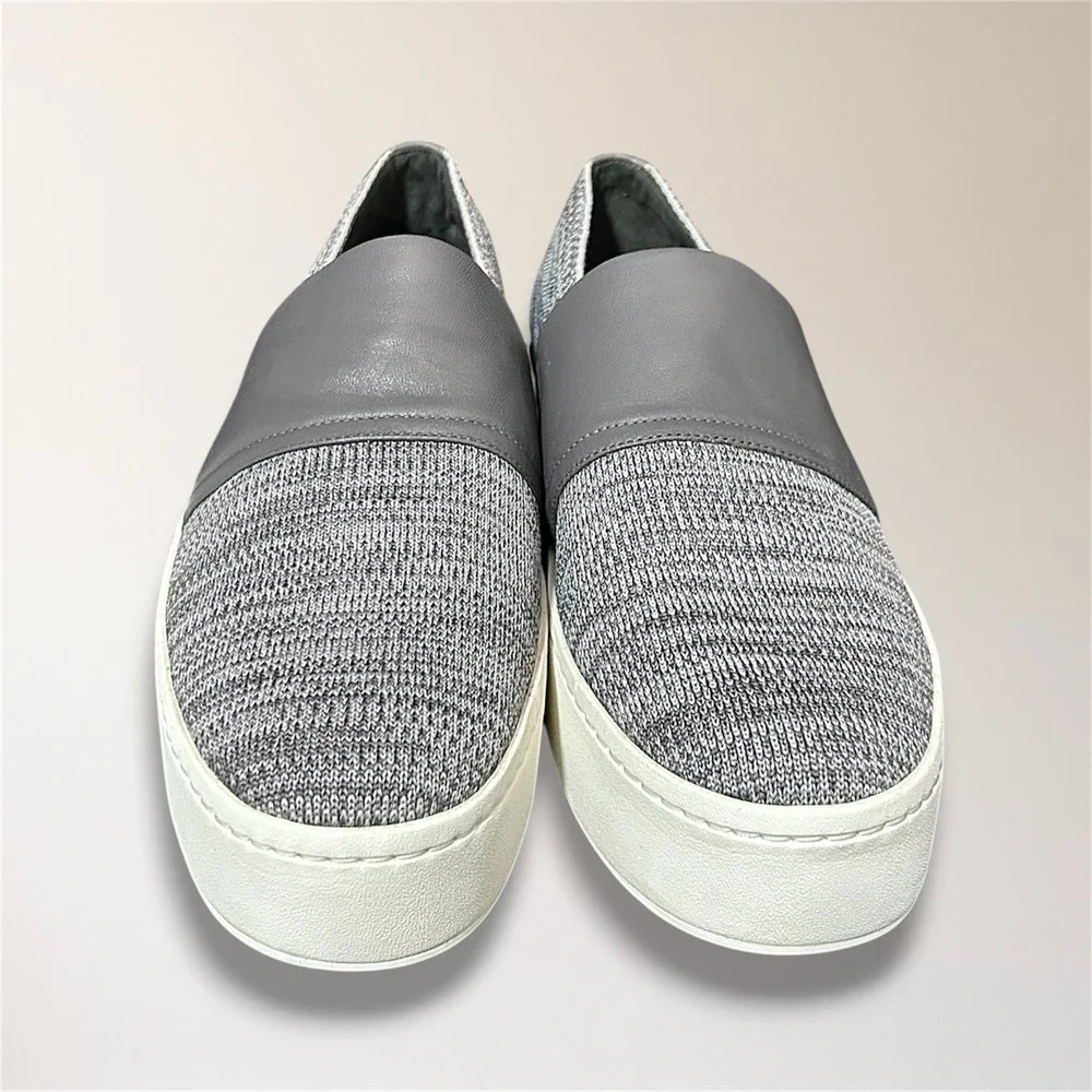 Vince Womens 9‎ Gray Knit Platform Slip On Sneakers Leather Comfort
